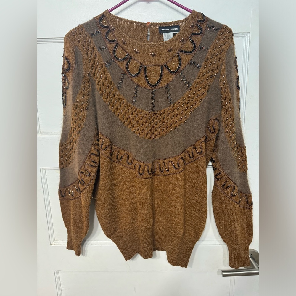 Brown Beaded Women's Sweater